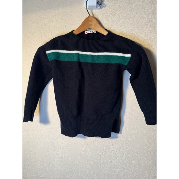 Marni Wool Sweater Kids Striped Black Green White Ribbed Knit Pullover - Picture 1 of 6